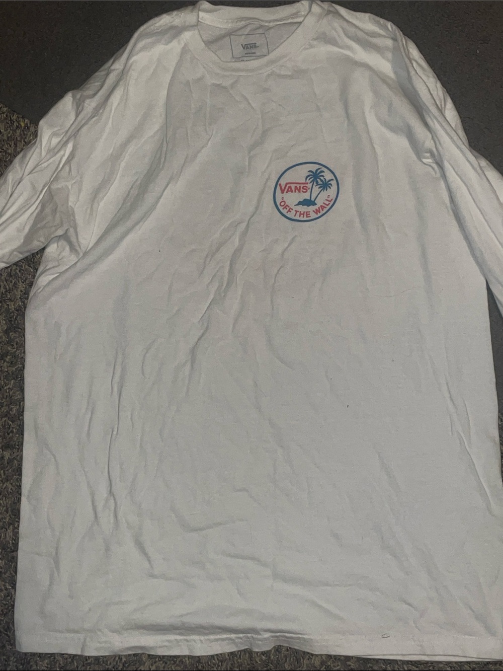 Vans White Long Sleeve Tee with Blue and Red Palm Logo